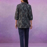 Grey Printed Cotton A-Line Shirt
