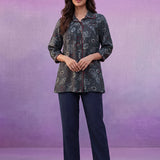 Grey Printed Cotton A-Line Shirt