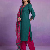 Fuchsia Viscose Rayon Zari Dori Embroidered Straight Kurta Set with Dupatta