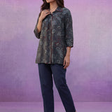 Grey Printed Cotton A-Line Shirt