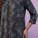 Grey Printed Cotton A-Line Shirt