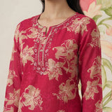 Aboli Red Floral Printed Straight Kurti