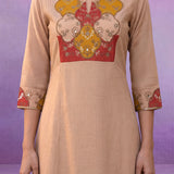 Beige Panelled A-Line Kurta set