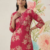 Aboli Red Floral Printed Straight Kurti