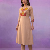Beige Panelled A-Line Kurta set