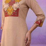 Beige Panelled A-Line Kurta set