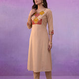 Beige Panelled A-Line Kurta set