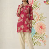 Aboli Red Floral Printed Straight Kurti
