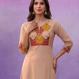 Beige Panelled A-Line Kurta set