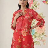 Chandrika Red Floral Printed Cotton Co-ord Set