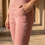 Pink Cotton Blend Tapered Fit Capri