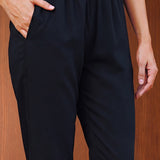 Black  Lycra Full Length Tapered Fit Pant