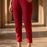 Maroon Cotton Blend Regular Fit Capris