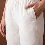 White Lycra Full Length Tapered Fit Pant