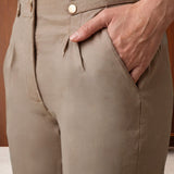 Beige Cotton Blend Regular Fit Pants