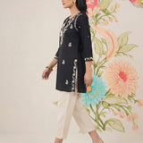 Afiya Black Cotton Blend Embroidered Kurti