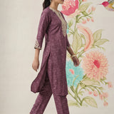 Pihu Purple Cotton Blend Printed Kurta set