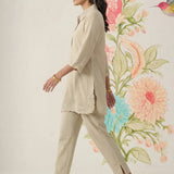 Nayra Beige Embroidered Linen Co-ord Set