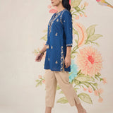 Afiya Blue Cotton Blend Embroidered Kurti