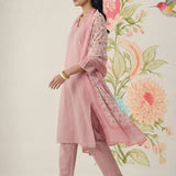 Afsana Pink Cotton Bend Embroidered A-line Suit Set with Dupatta