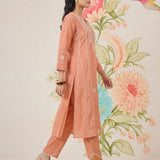 Zainab Light Orange Cotton Blend Embroidered A-line Kurta Set