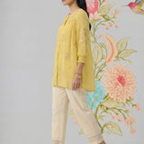 Savera Lemon Yellow Embroidered Chiffon A-line Top