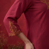 Fuchsia Embroidered Cotton Blend Regular Kurta Set