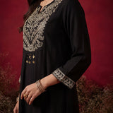 Black Embroidered Cotton Blend Kurta Set