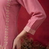 Peach Embroidered Cotton Blend Regular Co-ord Set