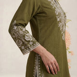 Sarina Olive Embroidered Cotton Co-ord Set for Women