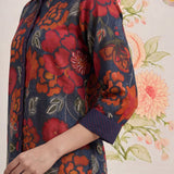 Survani Navy Floral Printed Cotton Shirt