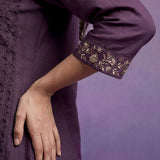 Purple Embroidered A-line Kurta Set