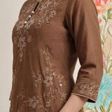 Jogan Brown Embroidered Chanderi Kurta Set