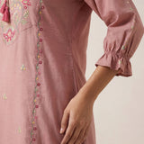 Peach Phool Collection Kurti With Multi-Colour Embroidery