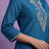 Blue Embroidered Straight Suit Set with Dupatta