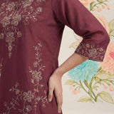 Jogan Maroon Embroidered Chanderi Kurta Set