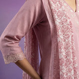 Pink mbroidered Suit Set with Dupatta