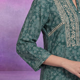 Teal  Luckhnavi Embroidered Bandhani Print A-Line Tunic