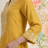 Saroja Yellow Embroidered A-line Kurta Set