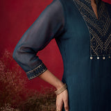 Dark Teal Embroidered Chinon Tunic