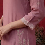Iris Pink Embroidered Rayon Co-ord Set for Women