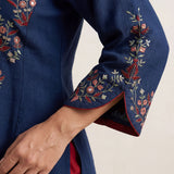 Zahra Royal Blue Embroidered Cotton Slub Kurti for Women