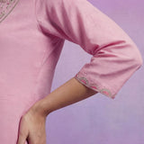 Pink Embroidered Cotton blend Kurta Set