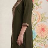 Olive Kurta Set With Intricate Embroidery