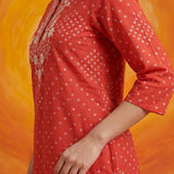 Khas Orange Bandhni Printed Straight Kurta