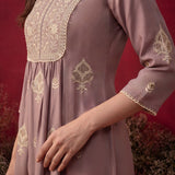 Zari Lavender Mirror Work Cotton Kurta Set