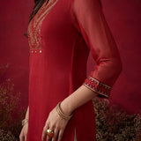 Blood Red Embroidered Chinon Tunic