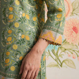 Saina Chenoise Green Printed Remi Linen Co-ord Set for Women
