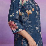 Blue Cotton Blend Printed Sequin Co-ord Set