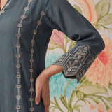 Akshi Teal Embroidered A-line Linen-blend Tunic